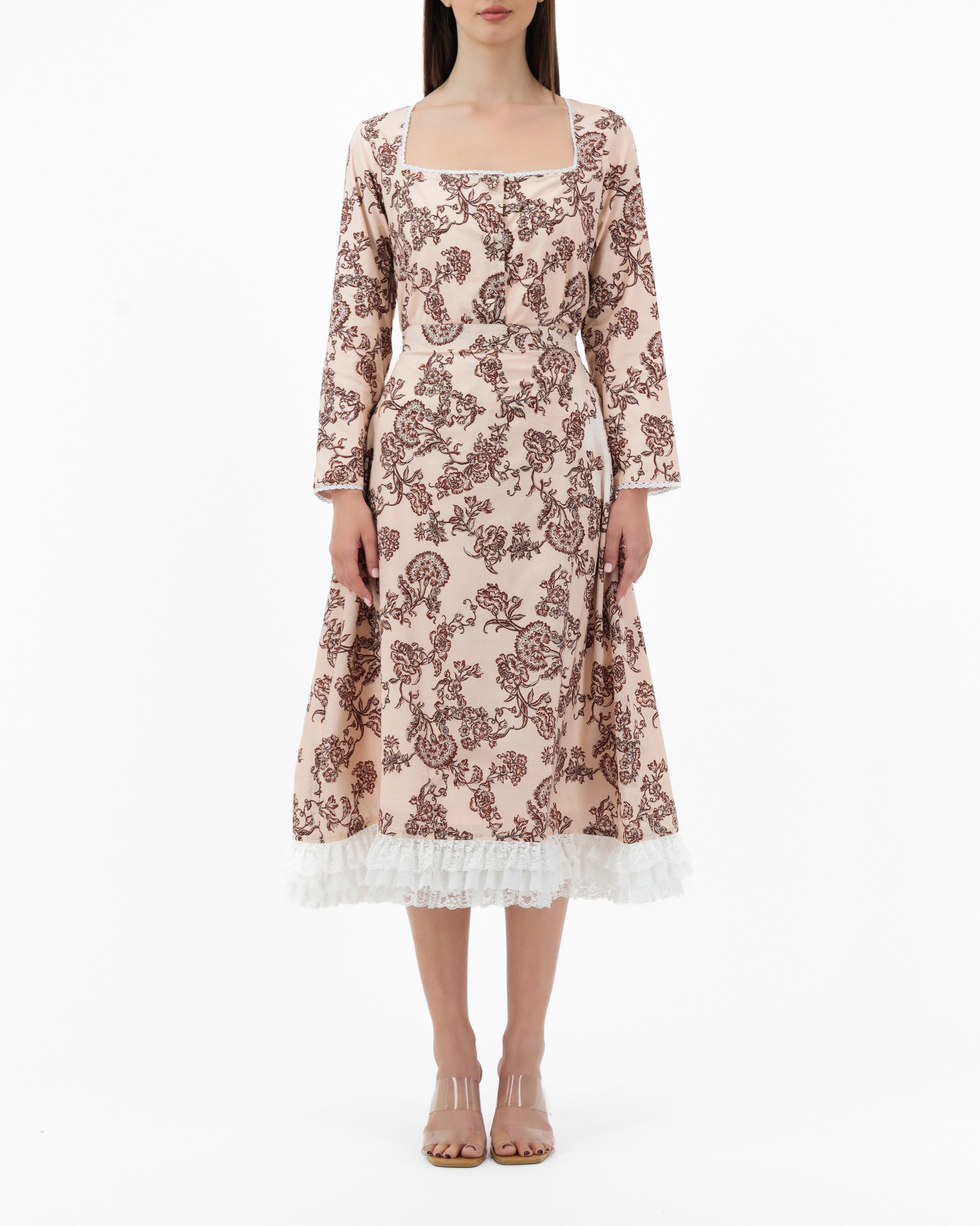 Floral in Rose & Brown Top & Skirt