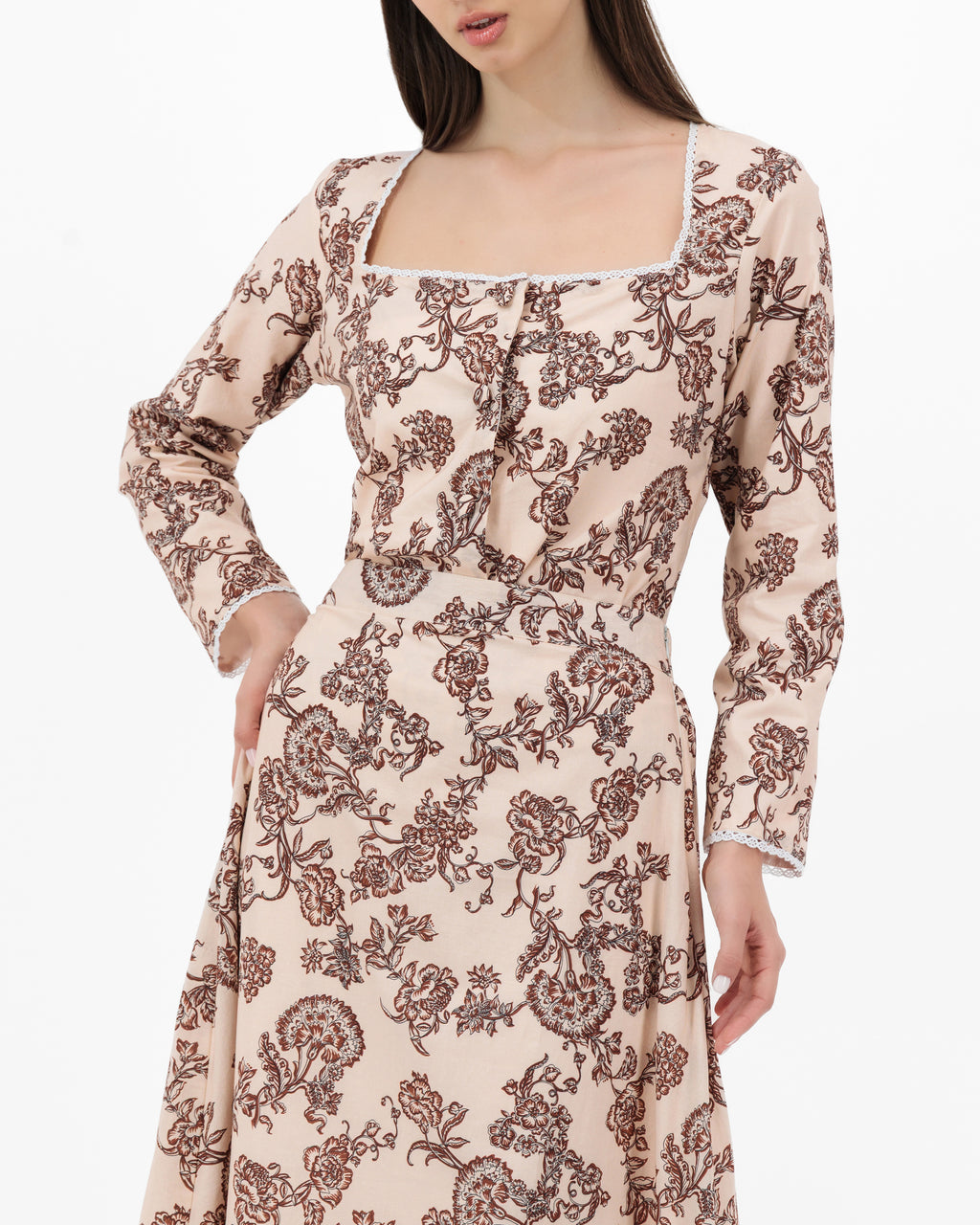 Floral in Rose & Brown Top & Skirt