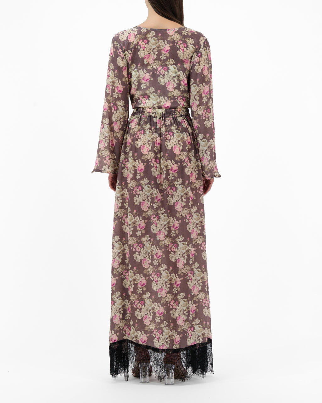 Taupe Floral Rose Top & Skirt