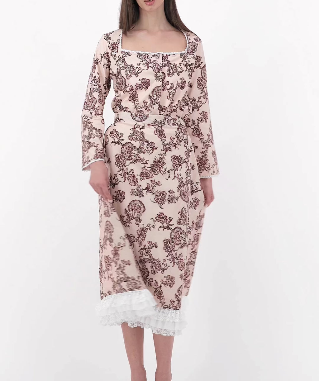 Floral in Rose & Brown Top & Skirt