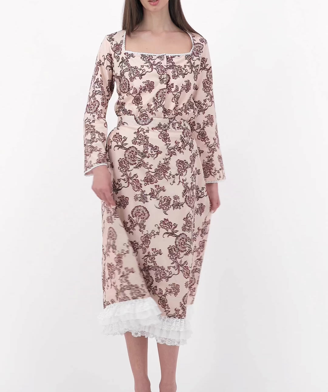 Floral in Rose & Brown Top & Skirt